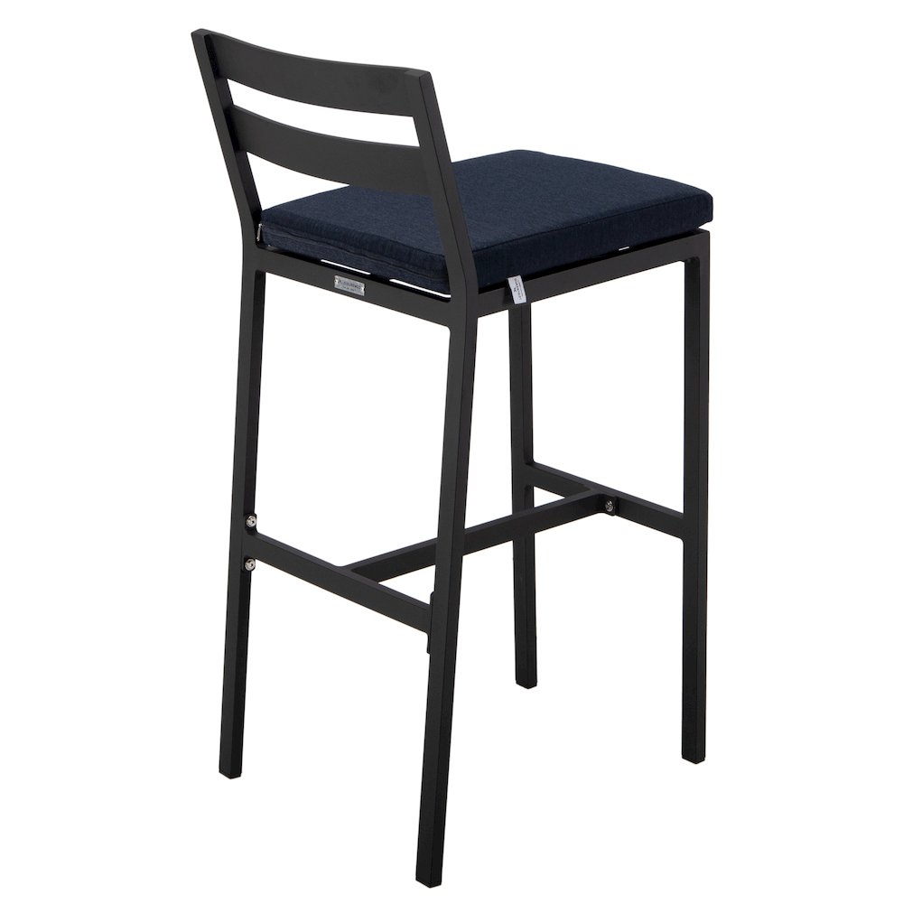 Chelsea Collection Modern Aluminum Chair in black with Blue Cushions - Set of 2. Picture 21