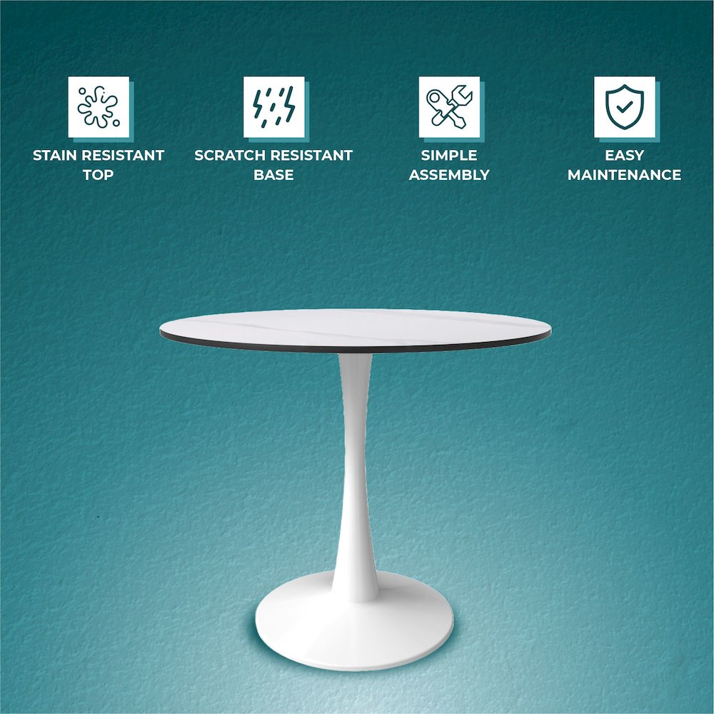 Bristol 35" round dining table White base with White Sintered stone Top. Picture 13