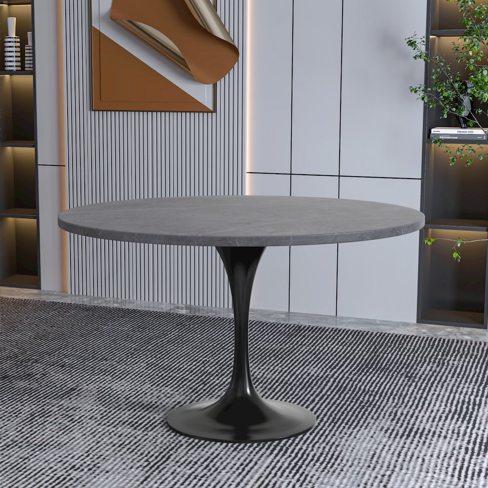 Verve Collection 48 Round Dining Table, Black Base with Sintered Stone Grey Top. Picture 8