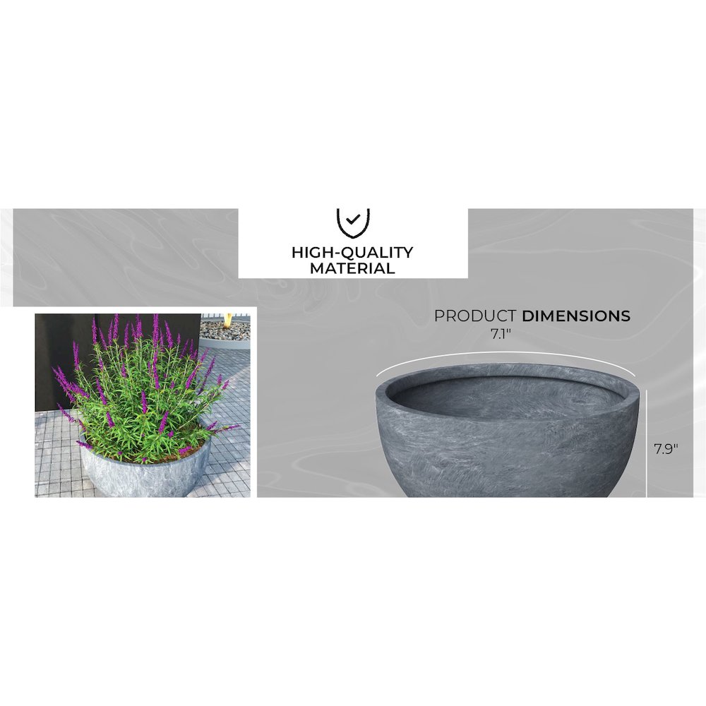 Grove Series Hemisphere Poly Clay Planter in Aged Concrete 14.9 Dia, 7.8 High. Picture 11