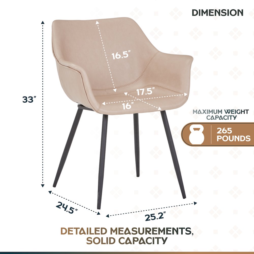 Markley Modern Leather Dining Arm Chair in Taupe. Picture 18