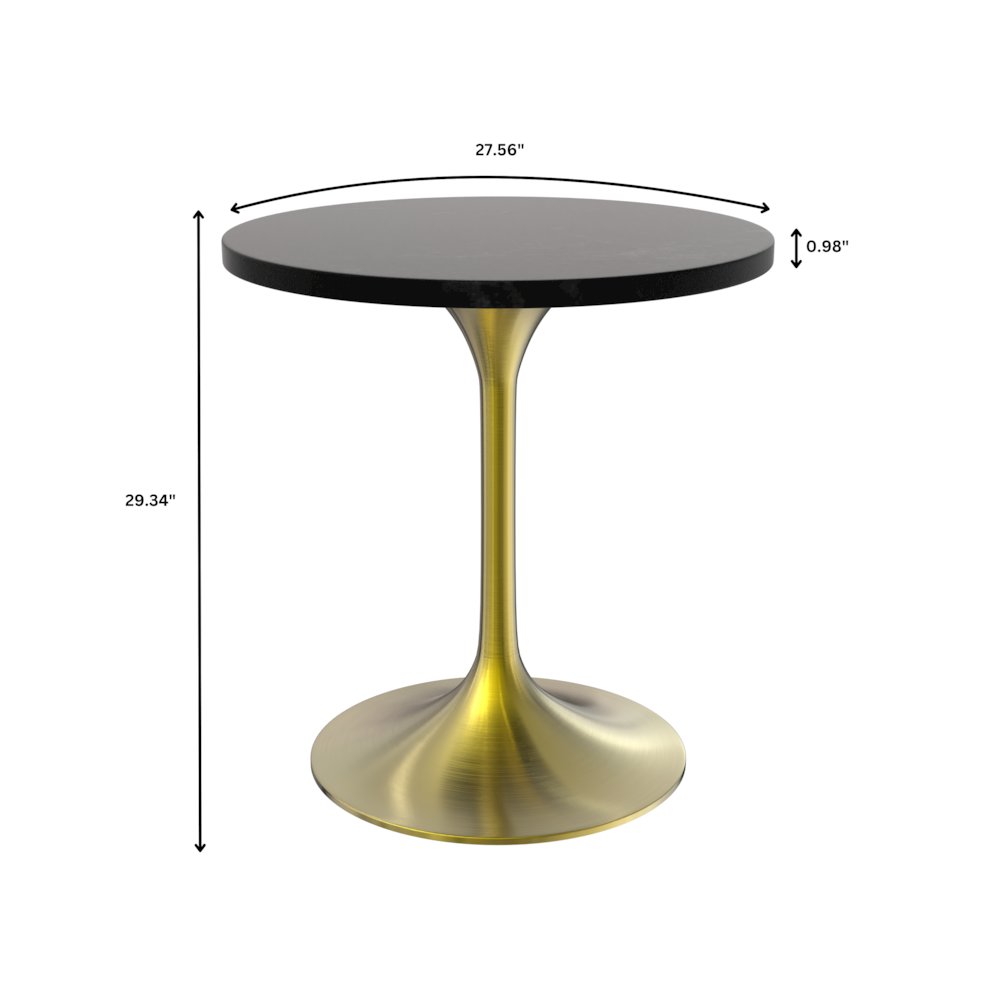 Verve Collection 27" Round Dining Table, Brushed Gold Base with Black MDF Top. Picture 7