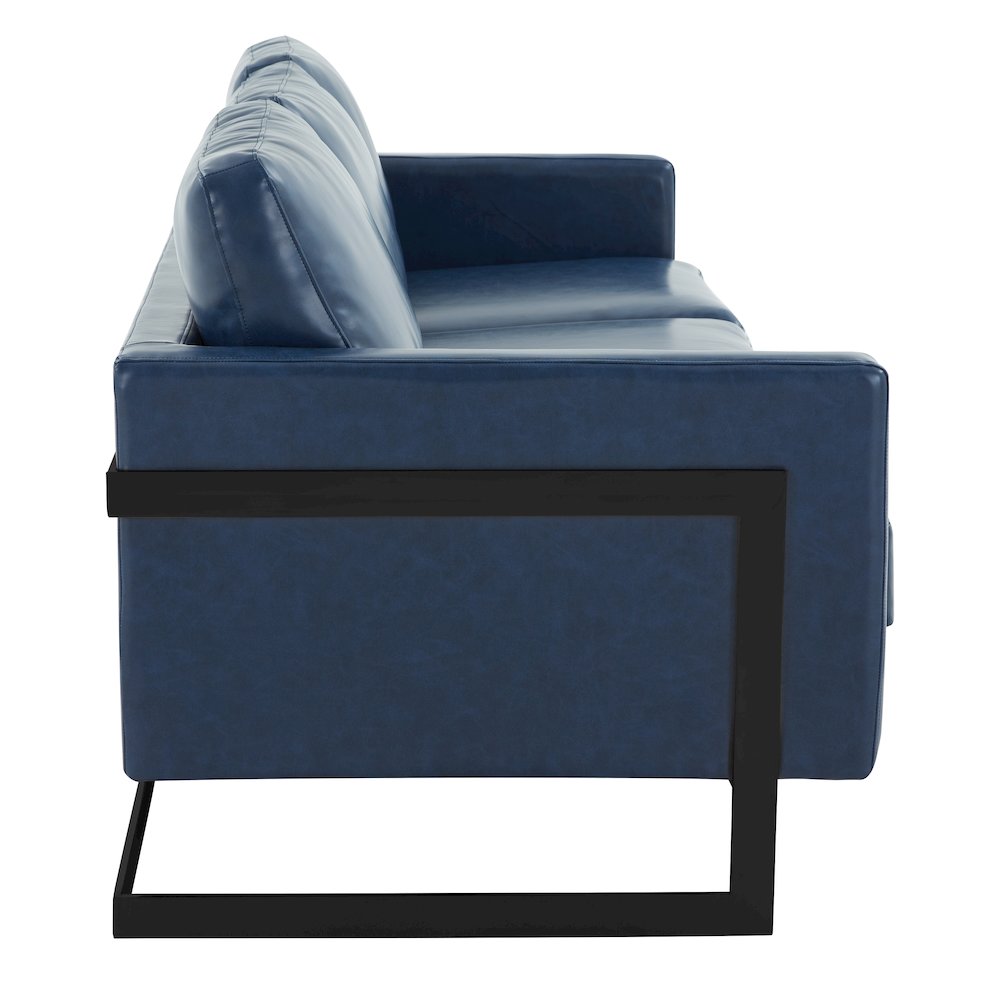 Lincoln Blue Leather Sofa With Black Frame. Picture 7
