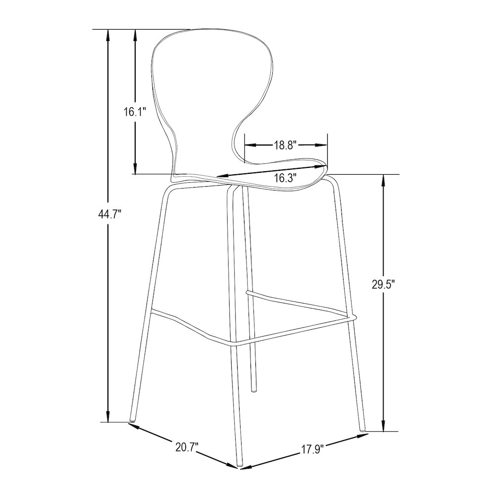 Oyster Acrylic Barstool with Steel Frame in Chrome Finish in Smoke. Picture 11