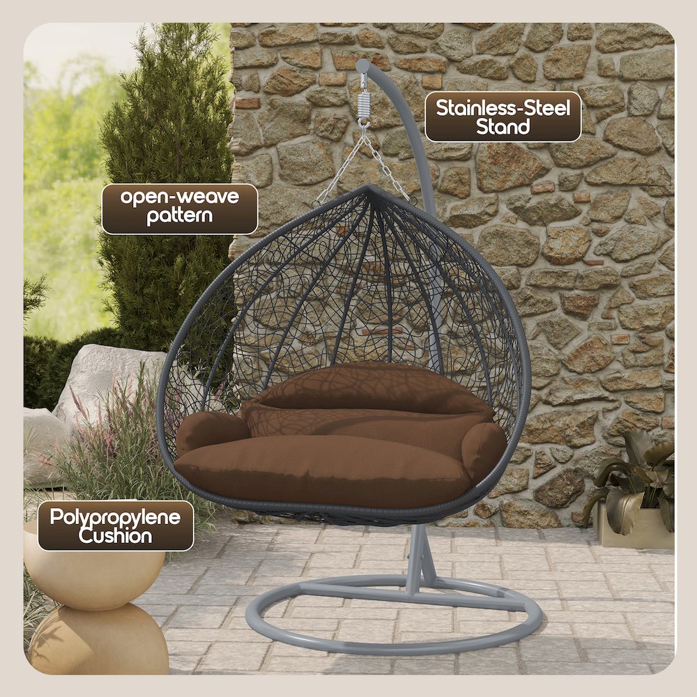 Recluse Collection Modern Outdoor Swing Chair Grey Frame with ES57 Brown Cushion. Picture 5