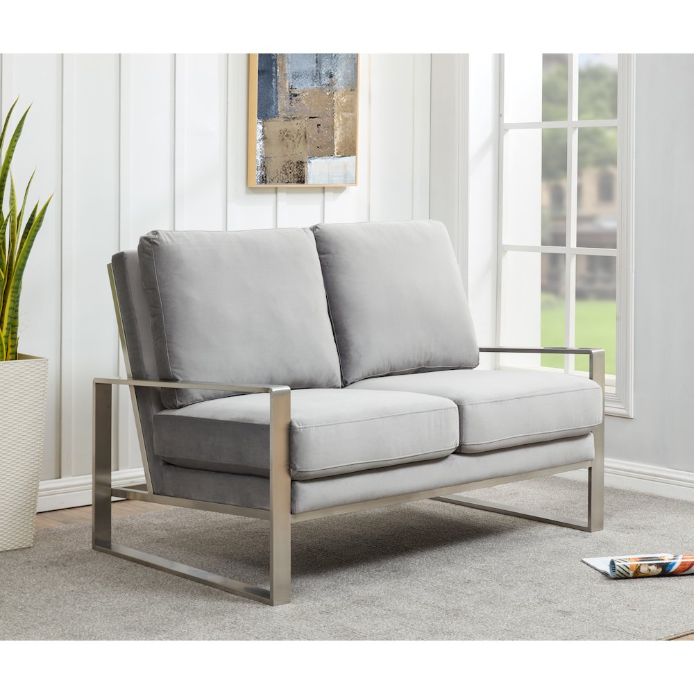 Jefferson Contemporary Modern Velvet Loveseat With Silver Frame. Picture 2