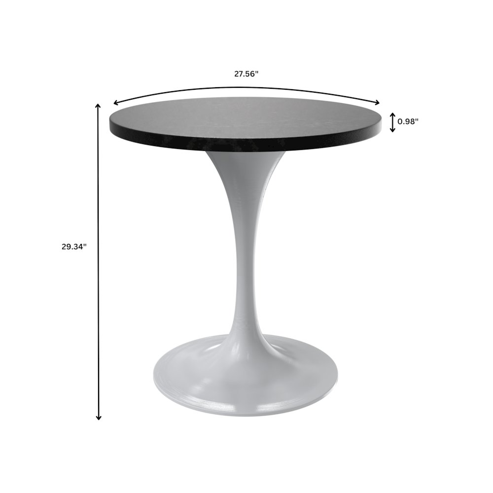 Verve Collection 27 Round Dining Table, White Base with Black MDF Top. Picture 8
