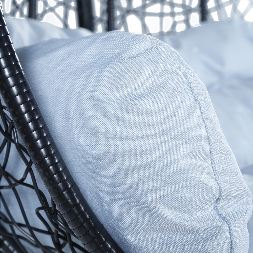 Modern Outdoor Swing Chair Black Frame with Light Grey Cushions. Picture 7