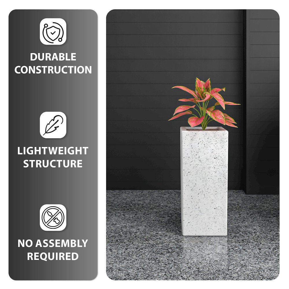 Terra Series Poly Stone Planter in Dotted White 10.2" x 10.2" 23.6" High. Picture 16