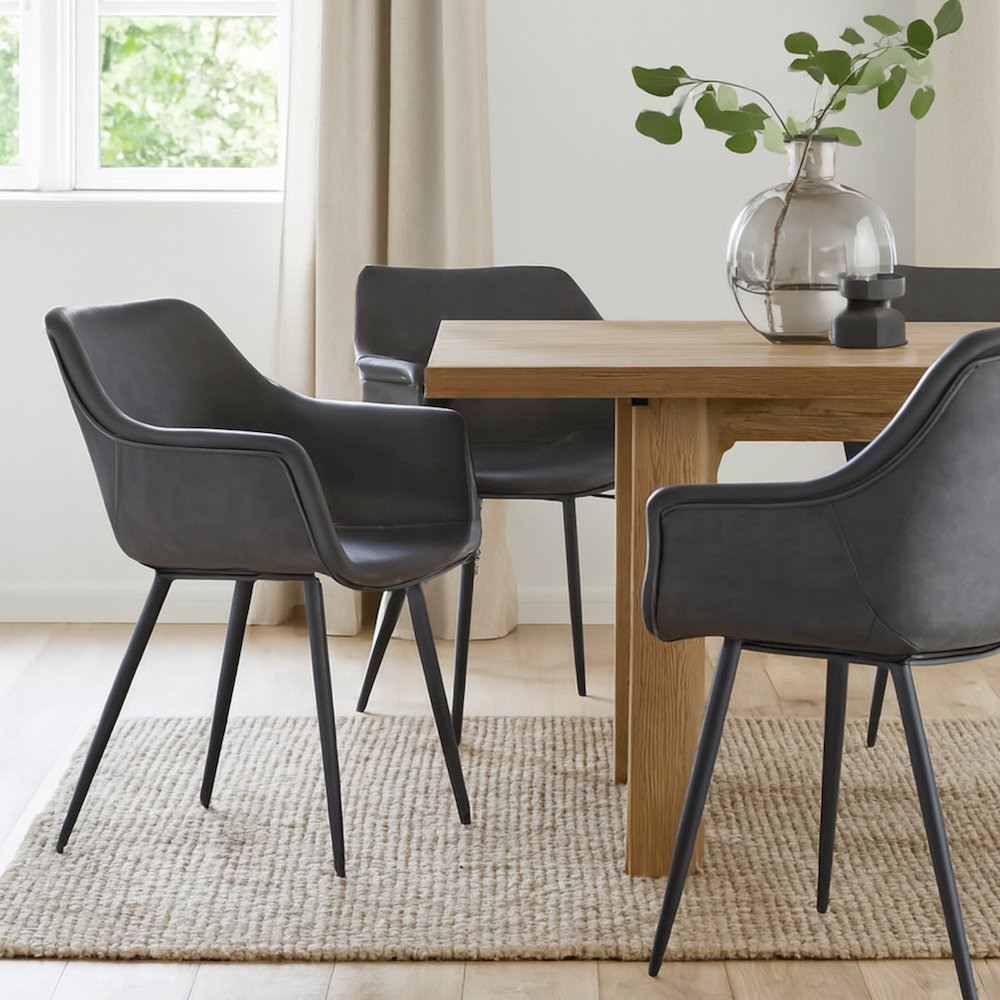 Markley Modern Leather Dining Arm Chair With Metal Legs. Picture 13