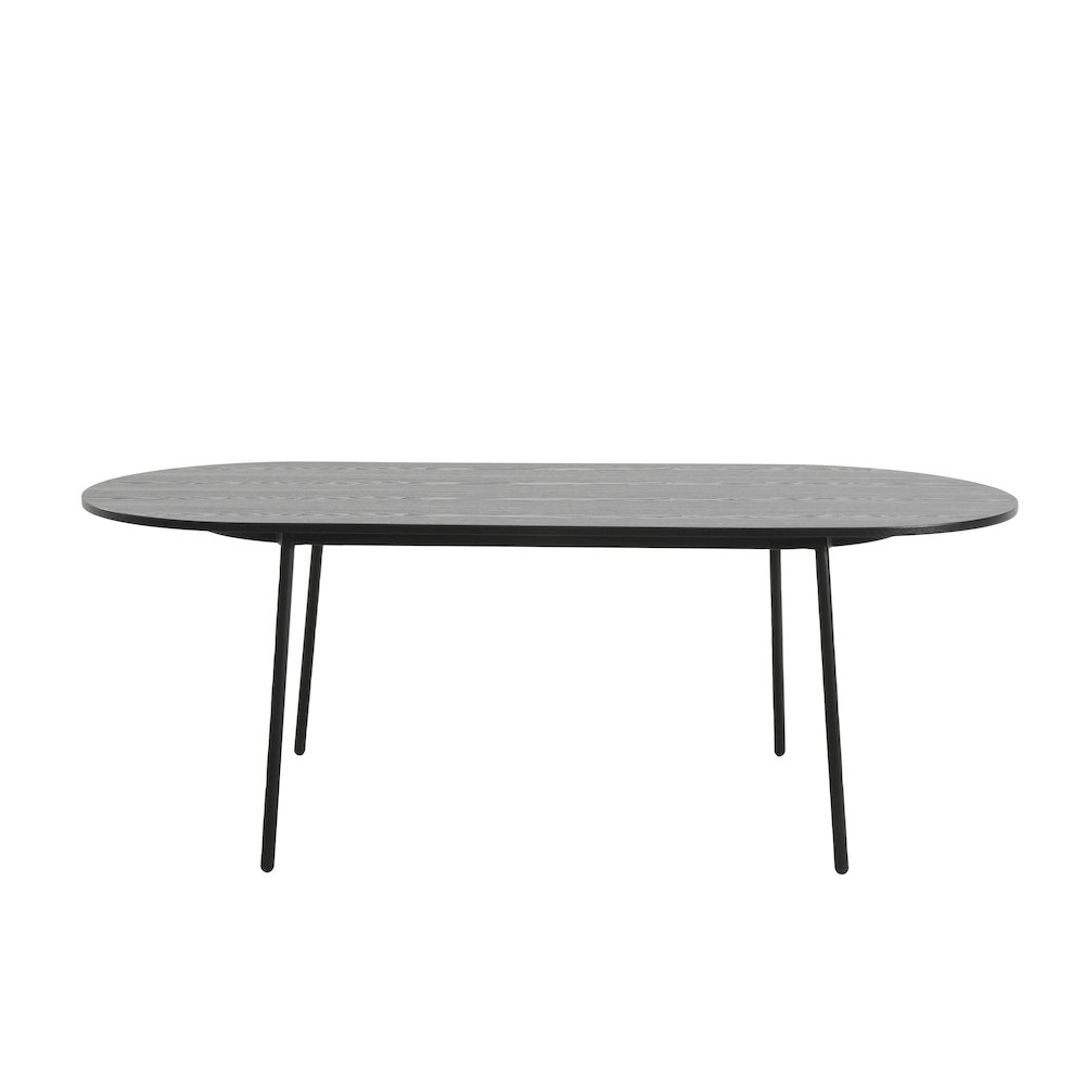 Tule Modern 83" Oval Dining Table with MDF Top and Black Steel Legs in Black. Picture 2