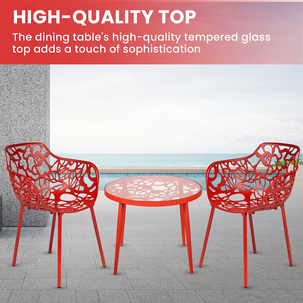 Devon Mid-Century Modern 3-Piece Aluminum Outdoor Patio Dining Set. Picture 6