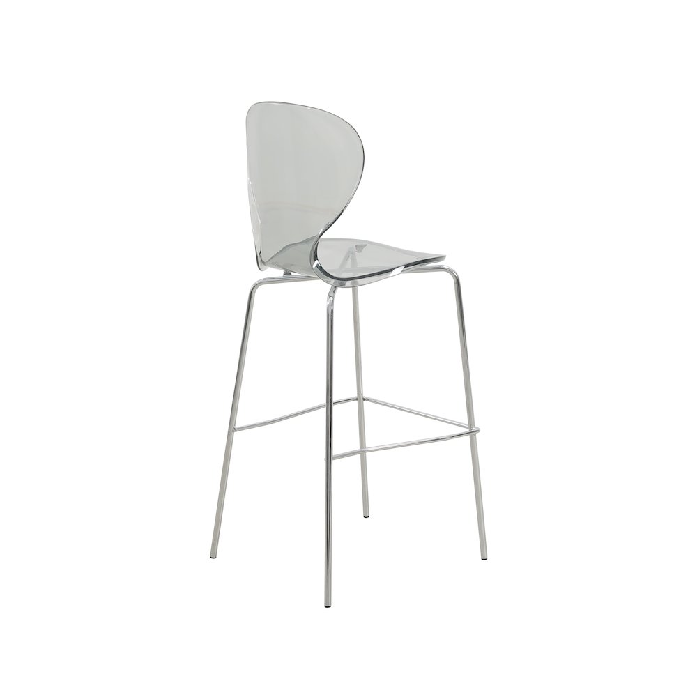 Oyster Acrylic Barstool with Steel Frame in Chrome Finish in Smoke. Picture 6
