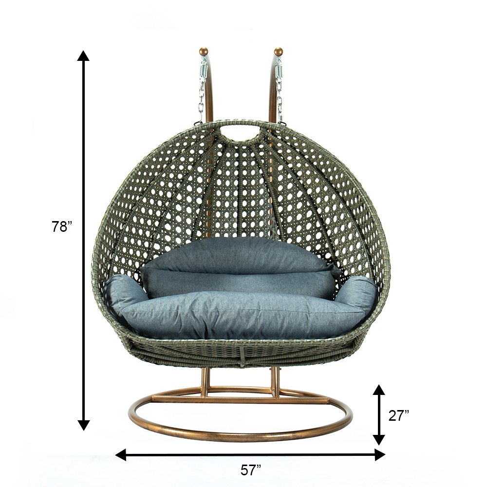Beige Wicker Hanging 2 person Egg Swing Chair. Picture 16