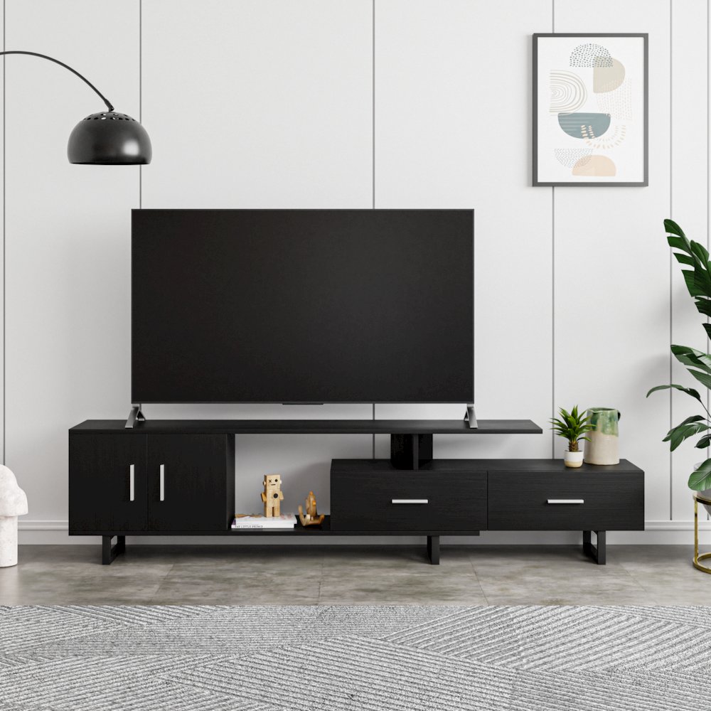 Avery Mid-Century Modern TV Stand with MDF Cabinet and Powder Coated Steel Legs. Picture 10