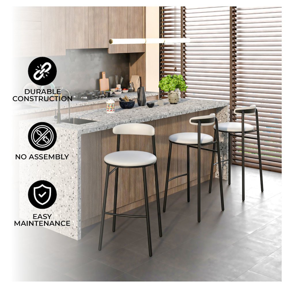 Lume Collection Modern Bar Stool in White. Picture 13
