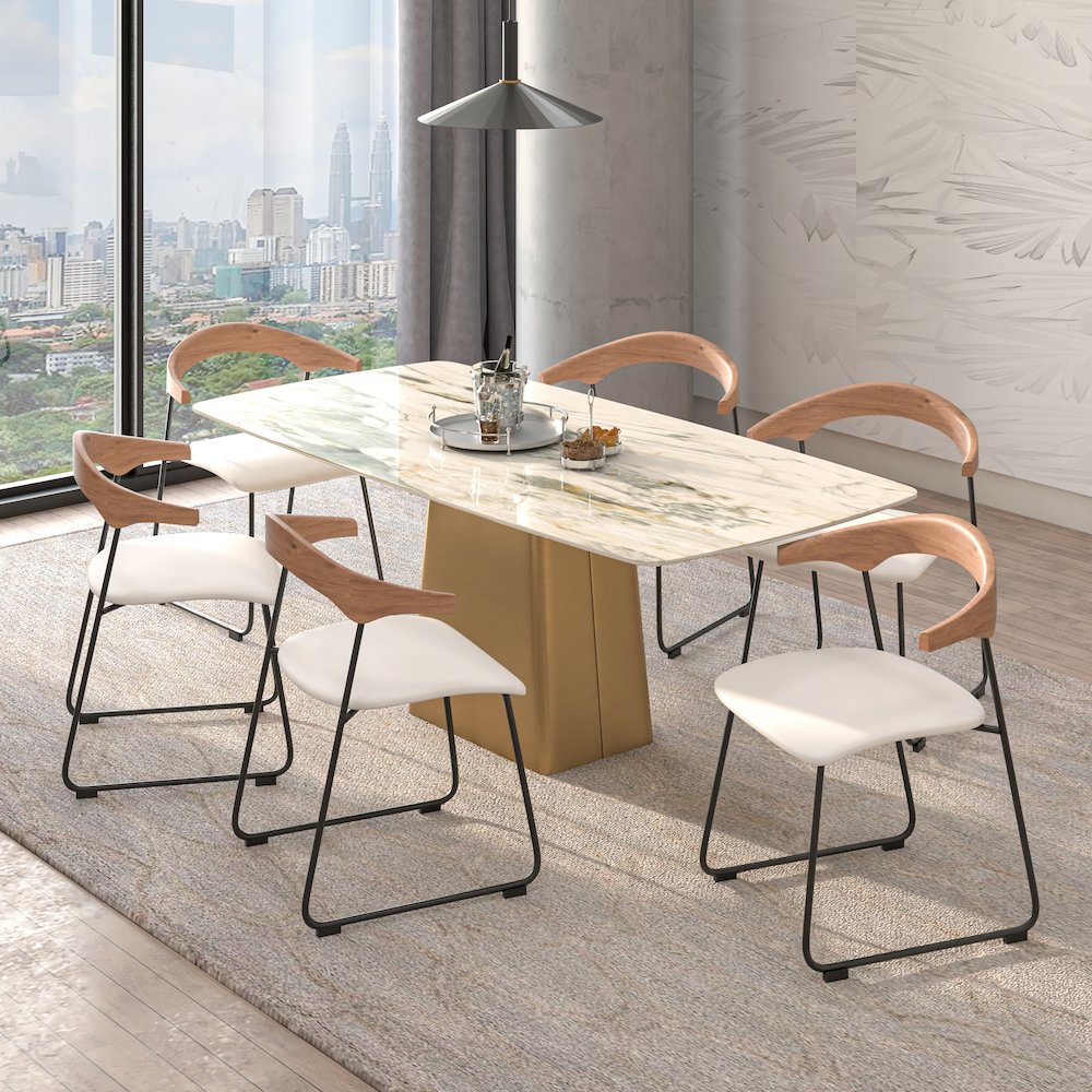 Lyra Collection Modern Chair in Natural Wood back and White Seat. Picture 10