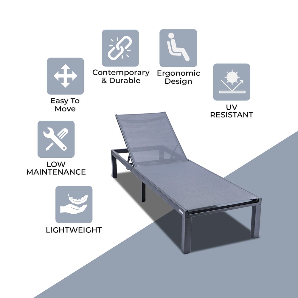 Marlin Patio Chaise Lounge Chair With Black Aluminum Frame. Picture 3