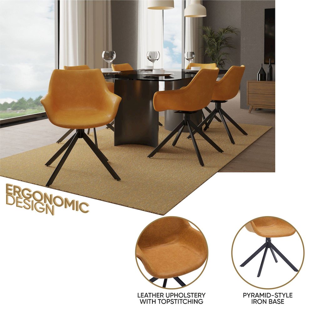 Markley Modern Leather Dining Swival Arm Chair in Light Brown. Picture 9