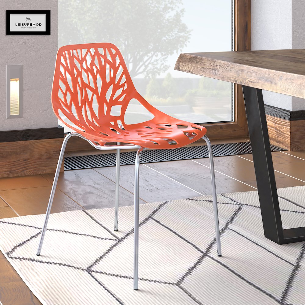 Modern Asbury Dining Chair with Chromed Legs in Orange. Picture 11