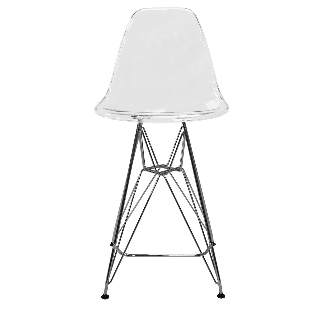 Cresco Modern Acrylic Barstool with Chrome Base and Footrest in Clear. Picture 11