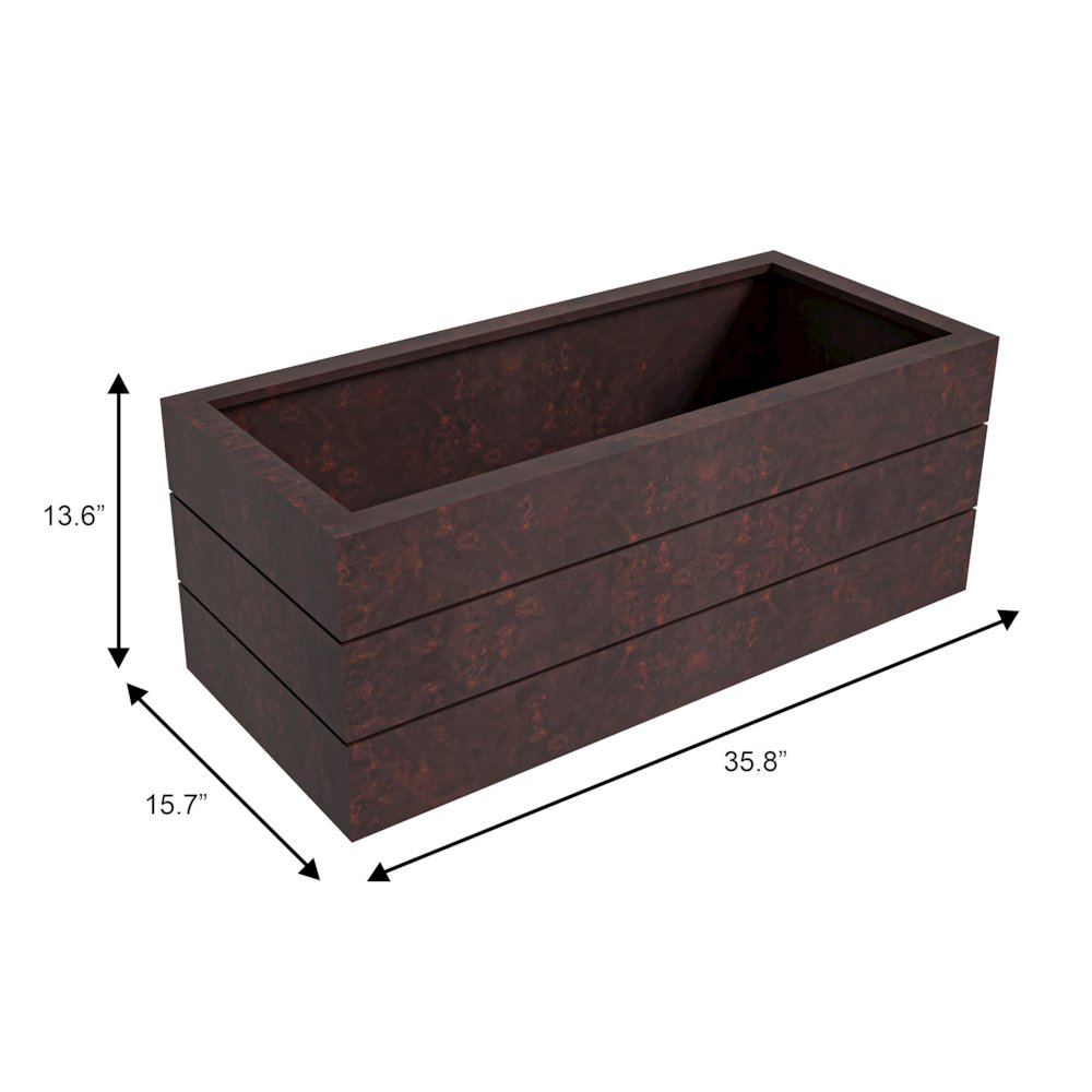 Oasis Series Rectangle Poly Stone Planter in Brown 15.7" x 13.8"   35.8 Long. Picture 7