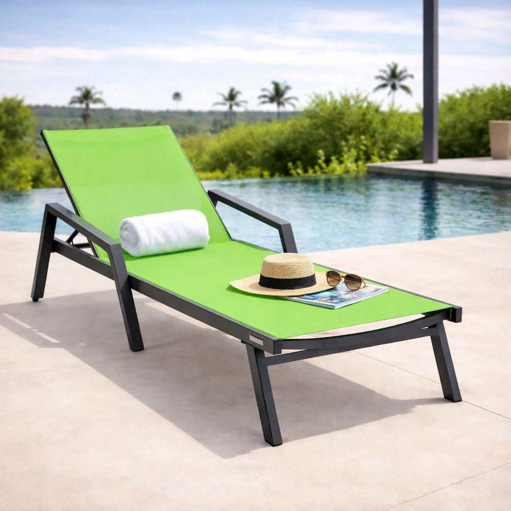 Marlin Patio Chaise Lounge Chair With Armrests in Black Aluminum Frame. Picture 18