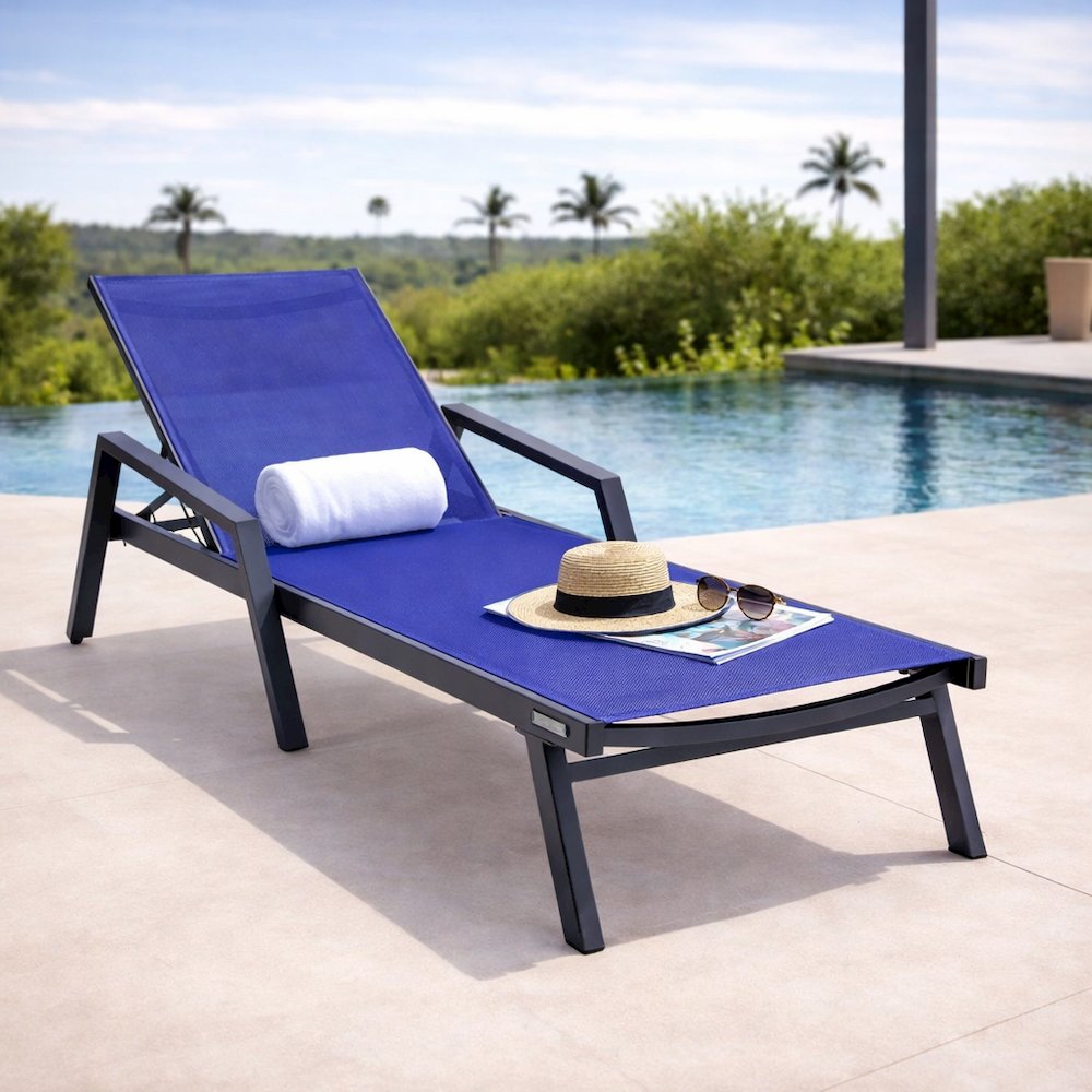 Marlin Patio Chaise Lounge Chair With Armrests in Black Aluminum Frame. Picture 19