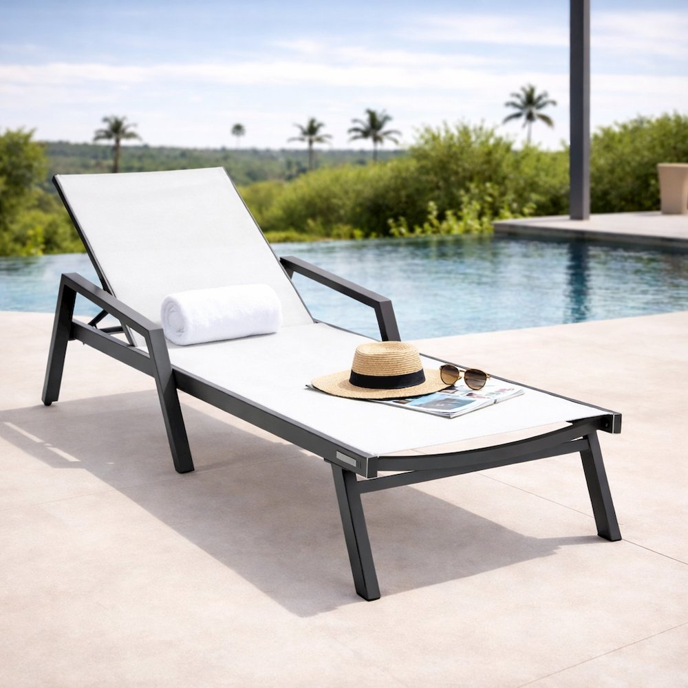 Marlin Patio Chaise Lounge Chair With Armrests in Black Aluminum Frame. Picture 19