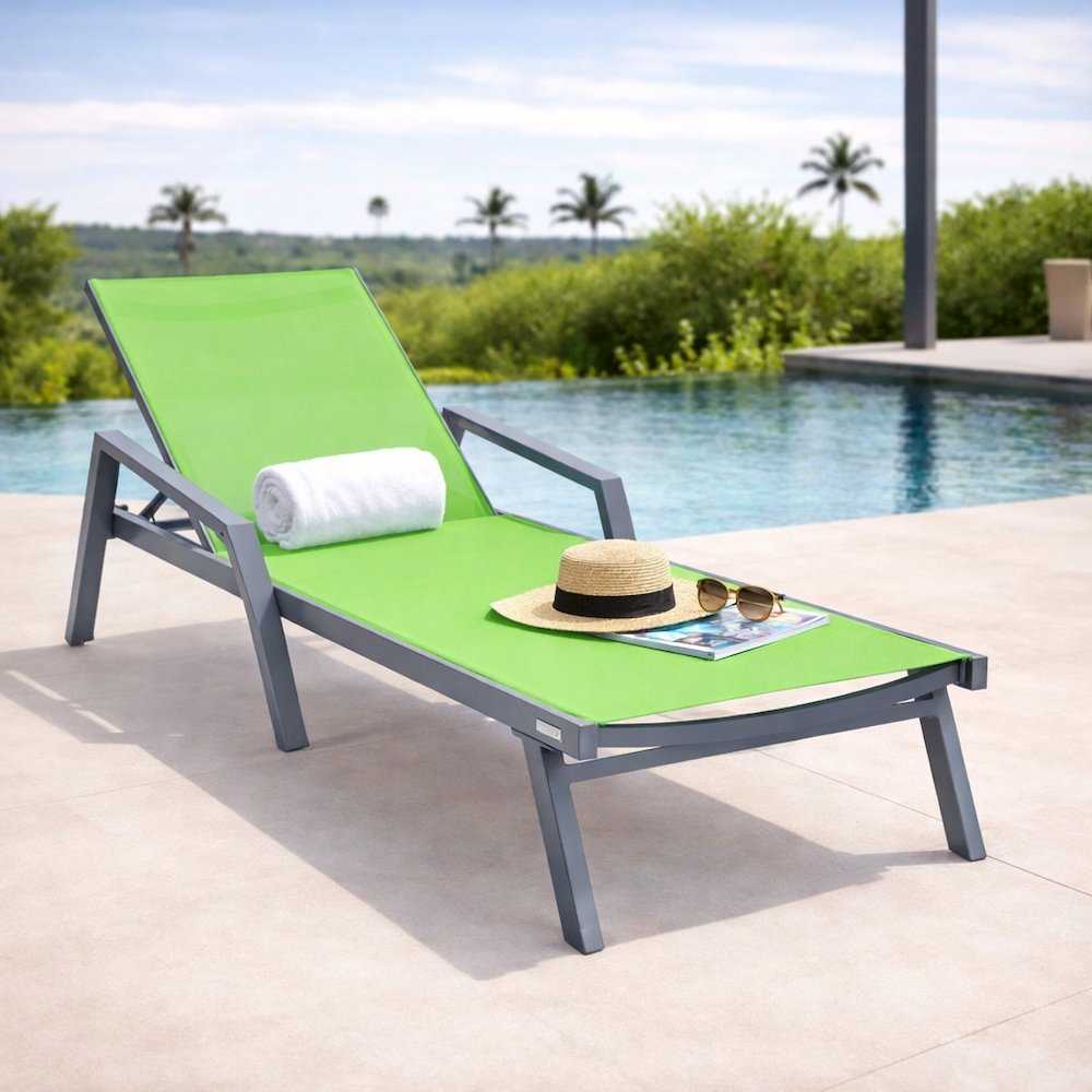 Marlin Patio Chaise Lounge Chair With Armrests in Grey Aluminum Frame. Picture 17