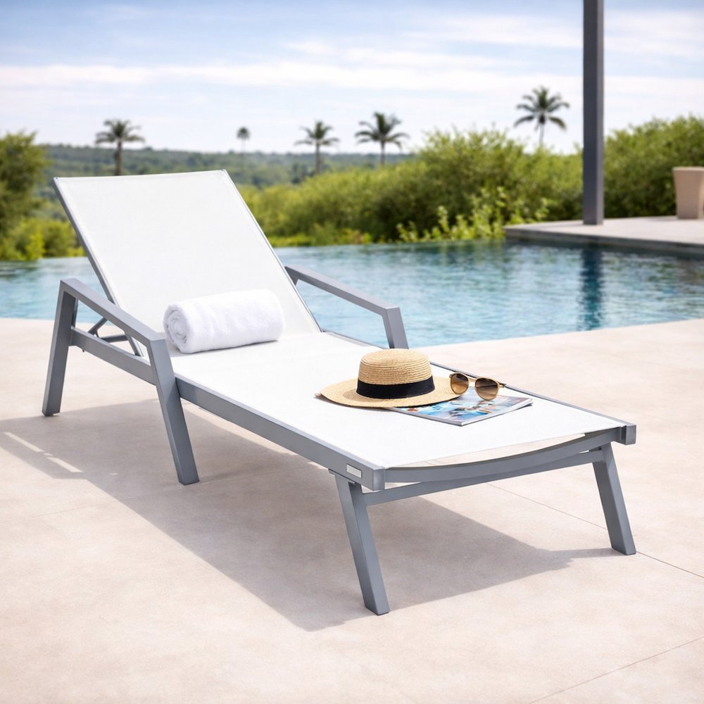 Marlin Patio Chaise Lounge Chair With Armrests in Grey Aluminum Frame. Picture 17