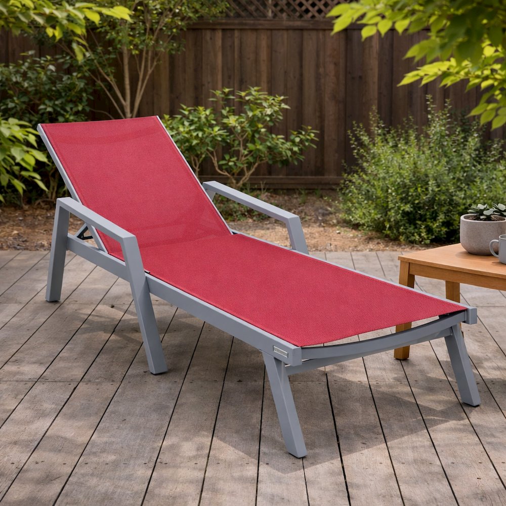 Marlin Patio Chaise Lounge Chair With Armrests in Grey Aluminum Frame. Picture 18