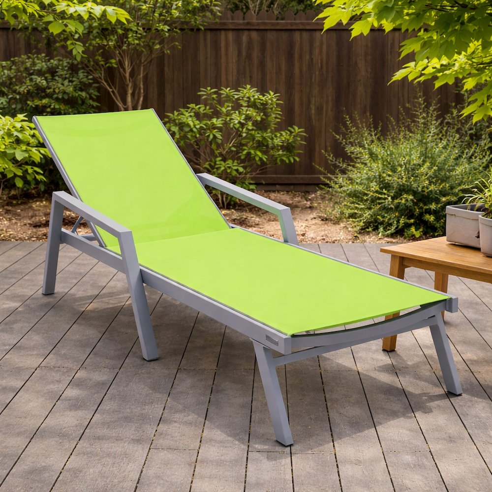 Marlin Patio Chaise Lounge Chair With Armrests in Grey Aluminum Frame. Picture 18