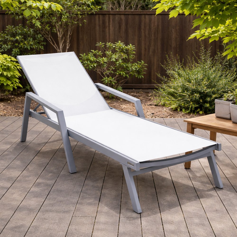 Marlin Patio Chaise Lounge Chair With Armrests in Grey Aluminum Frame. Picture 18