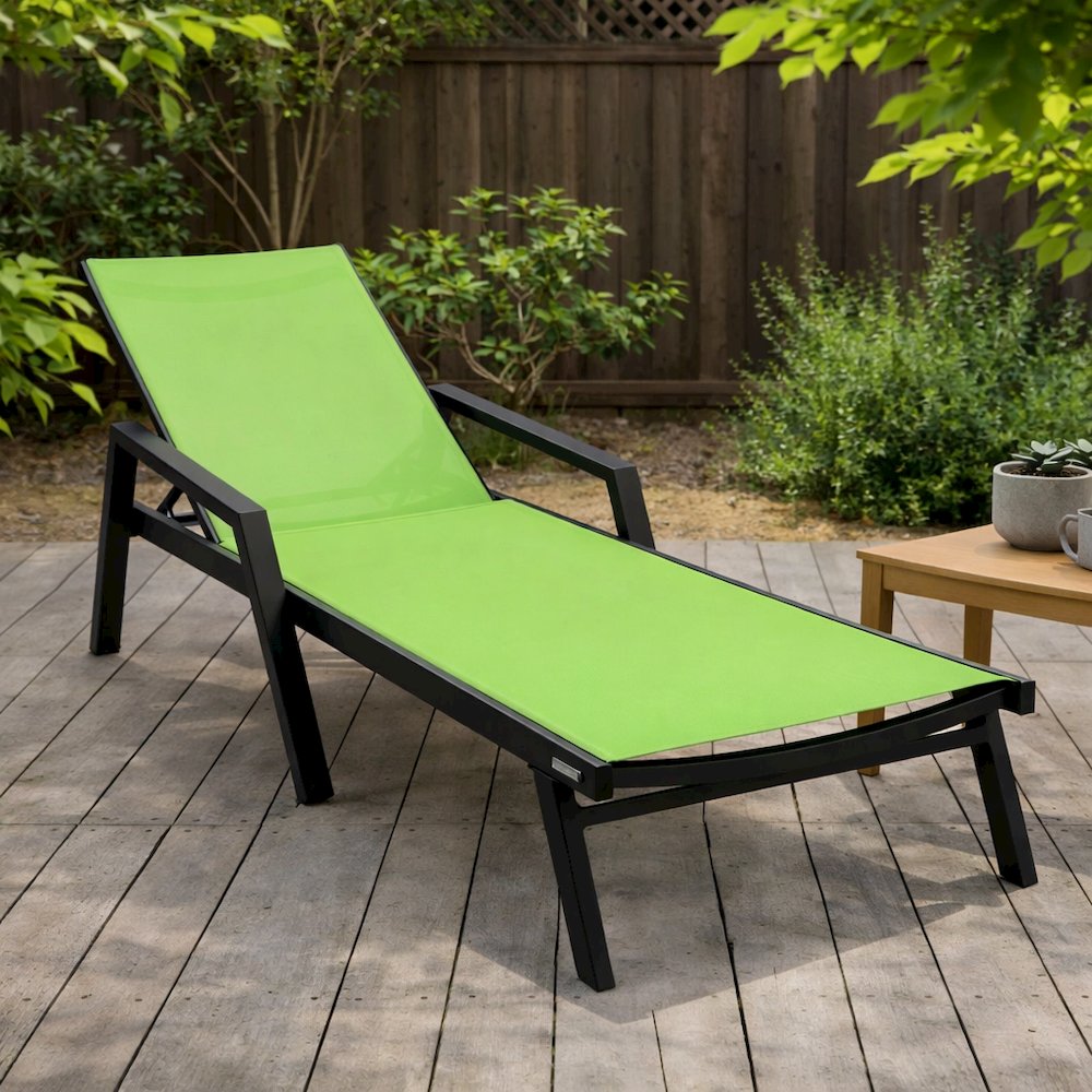 Marlin Patio Chaise Lounge Chair With Armrests in Black Aluminum Frame. Picture 19