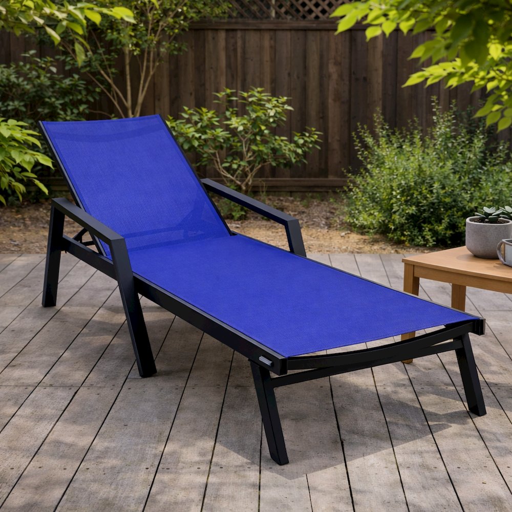 Marlin Patio Chaise Lounge Chair With Armrests in Black Aluminum Frame. Picture 20