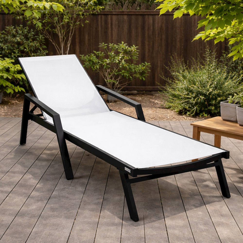 Marlin Patio Chaise Lounge Chair With Armrests in Black Aluminum Frame. Picture 20