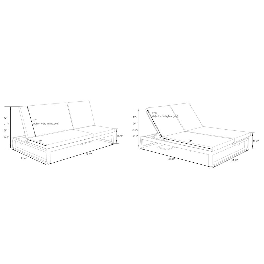 Chelsea Convertible Lounge Reclining Double Chaise With Cushions. Picture 77