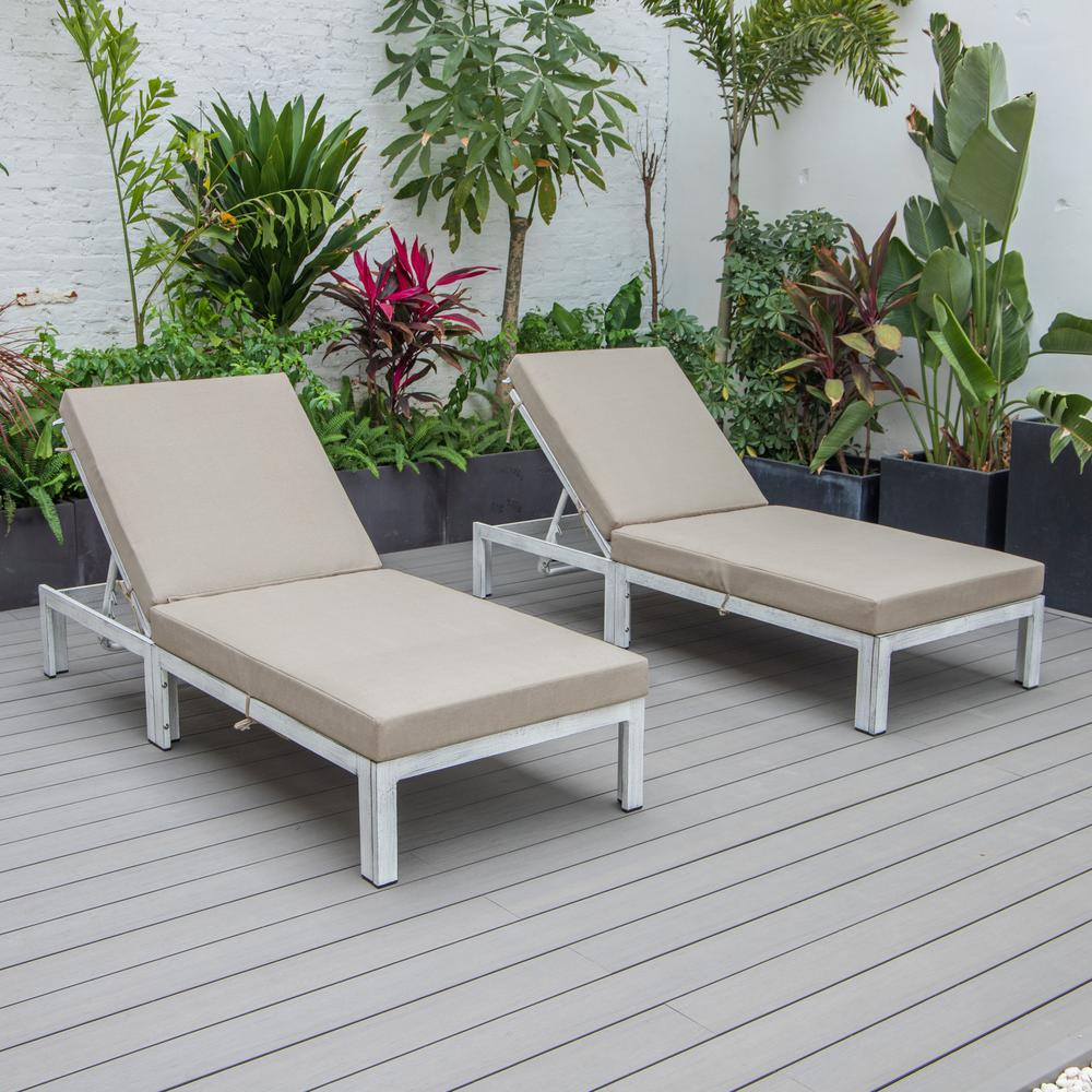 Chelsea Modern Outdoor Weathered Grey Chaise Lounge Chair With Cushions. Picture 11