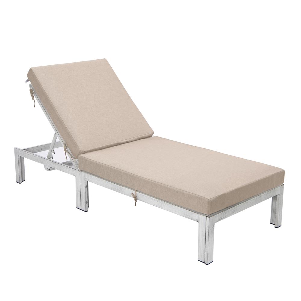 Chelsea Modern Outdoor Weathered Grey Chaise Lounge Chair With Cushions. Picture 1