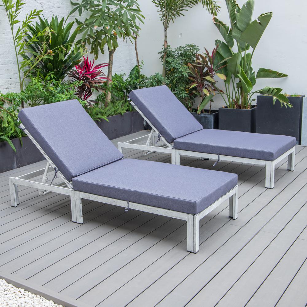 Chelsea Modern Outdoor Weathered Grey Chaise Lounge Chair With Cushions. Picture 8