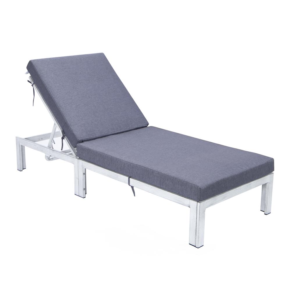 Chelsea Modern Outdoor Weathered Grey Chaise Lounge Chair With Cushions. Picture 1