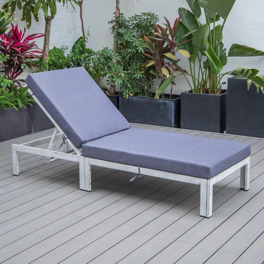 Chelsea Modern Outdoor Weathered Grey Chaise Lounge Chair With Cushions. Picture 2