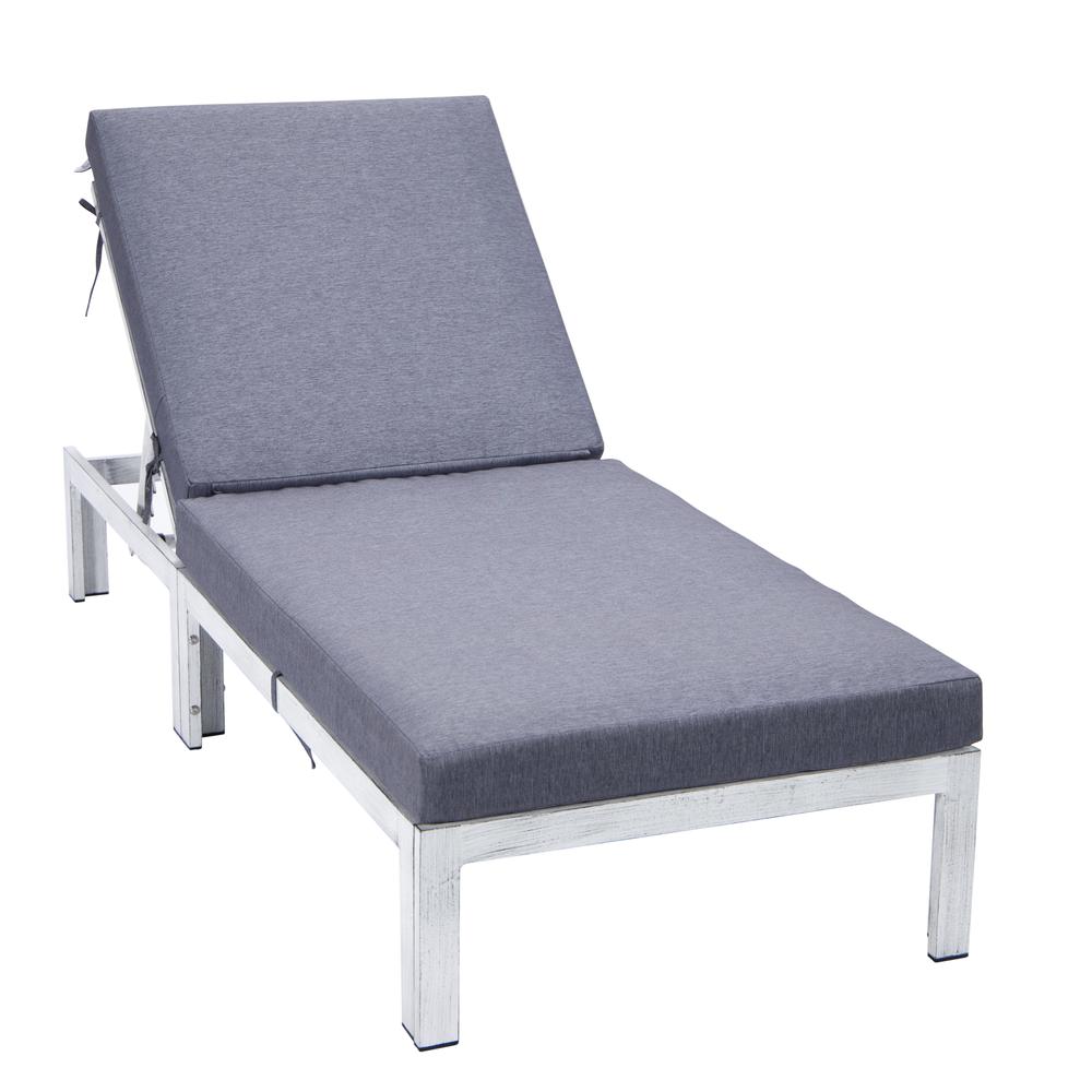 Chelsea Modern Outdoor Weathered Grey Chaise Lounge Chair With Cushions. Picture 3
