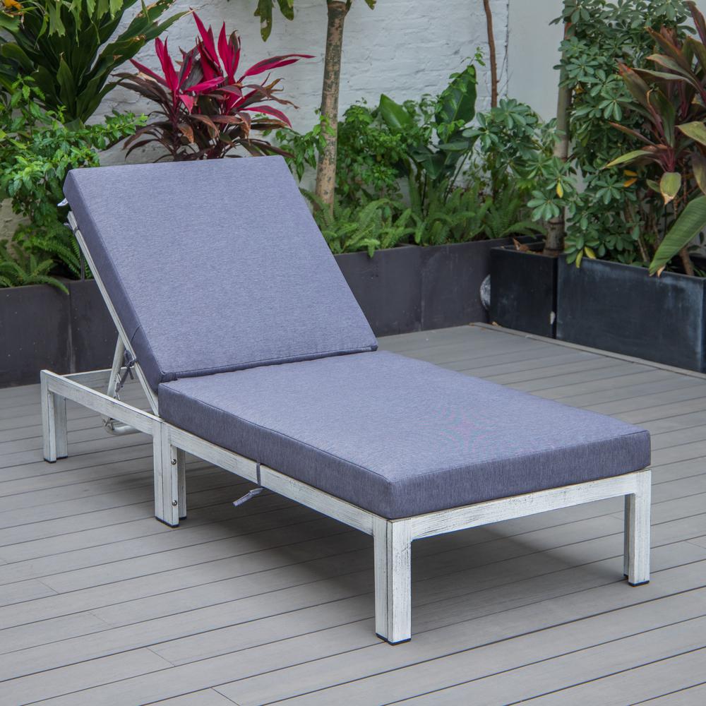 Chelsea Modern Outdoor Weathered Grey Chaise Lounge Chair With Cushions. Picture 4