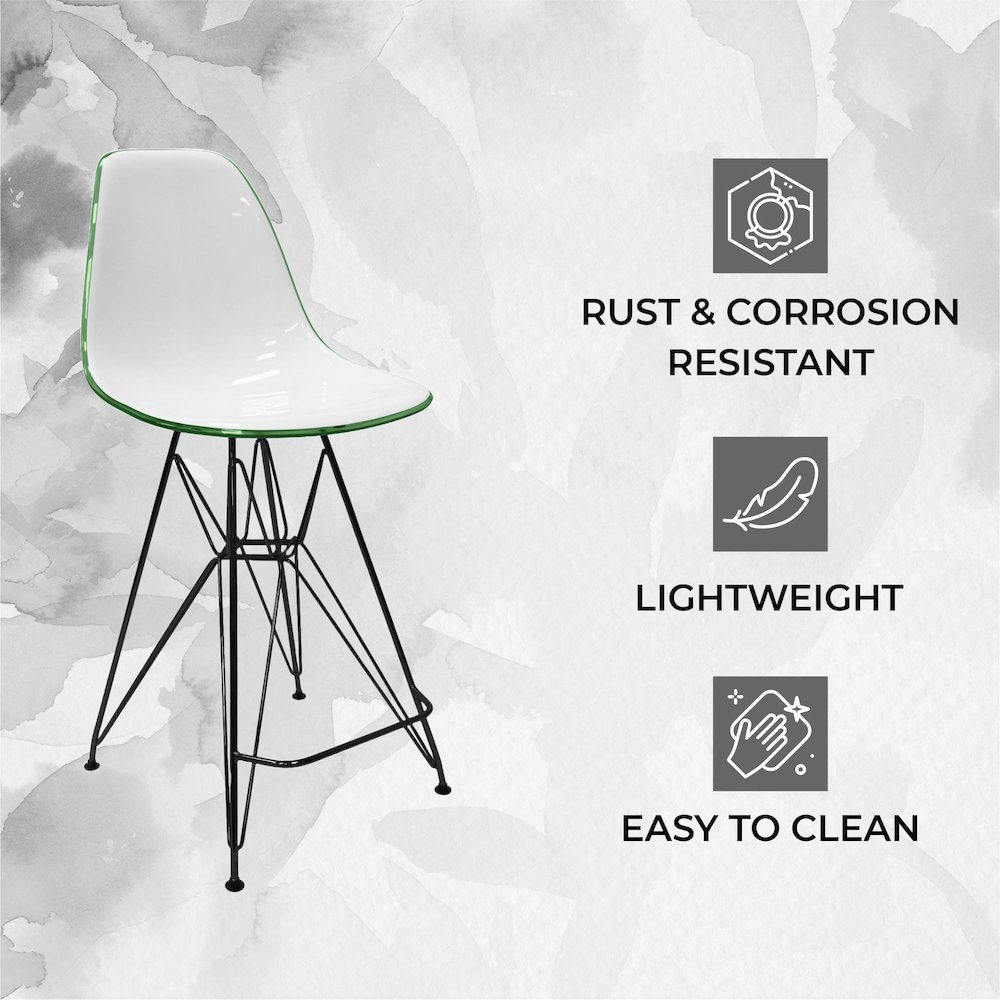 Modern Acrylic Bar stool Cresco Collection Black Base with White/Green seat. Picture 25