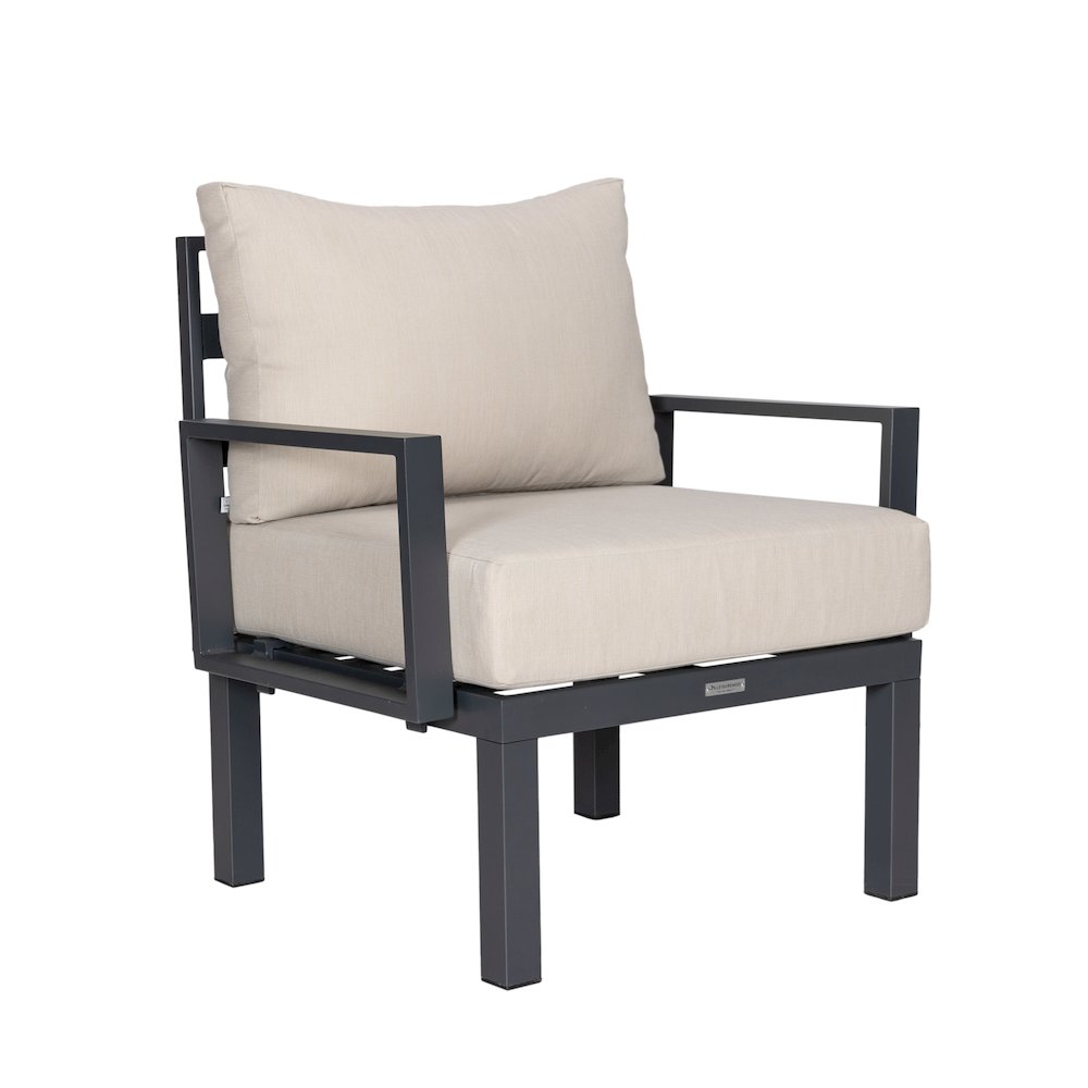 Chelsea 7-Piece Patio Sectional And Fire Pit Table Black Aluminum With Cushions. Picture 69