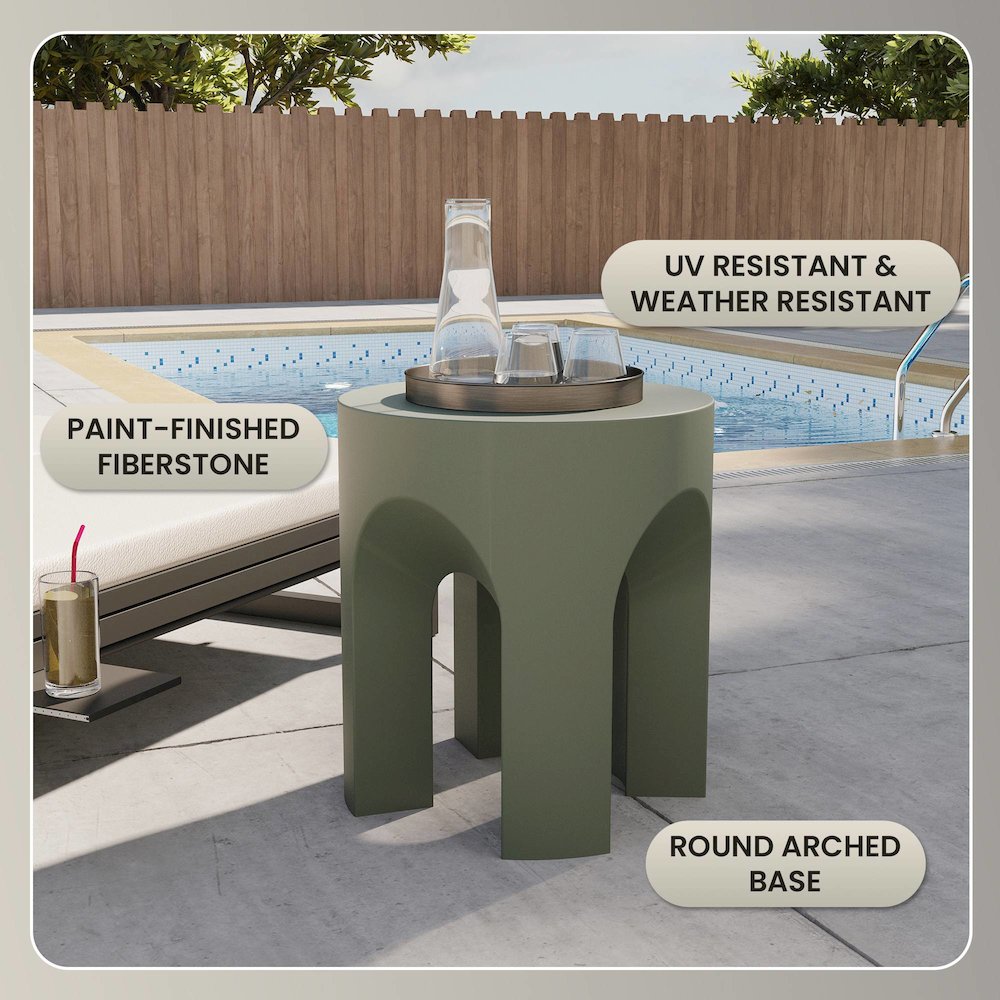 Crus Collection Fiberglass Outdoor Side Table in Grey. Picture 22
