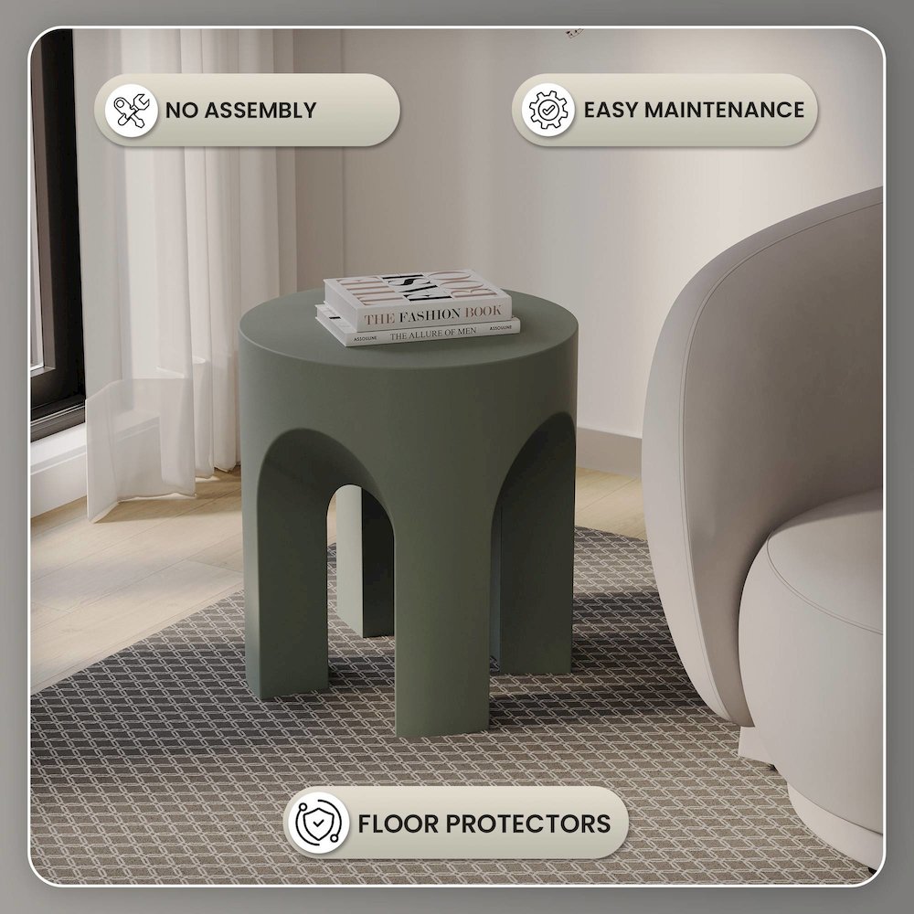 Crus Collection Fiberglass Outdoor Side Table in Grey. Picture 23