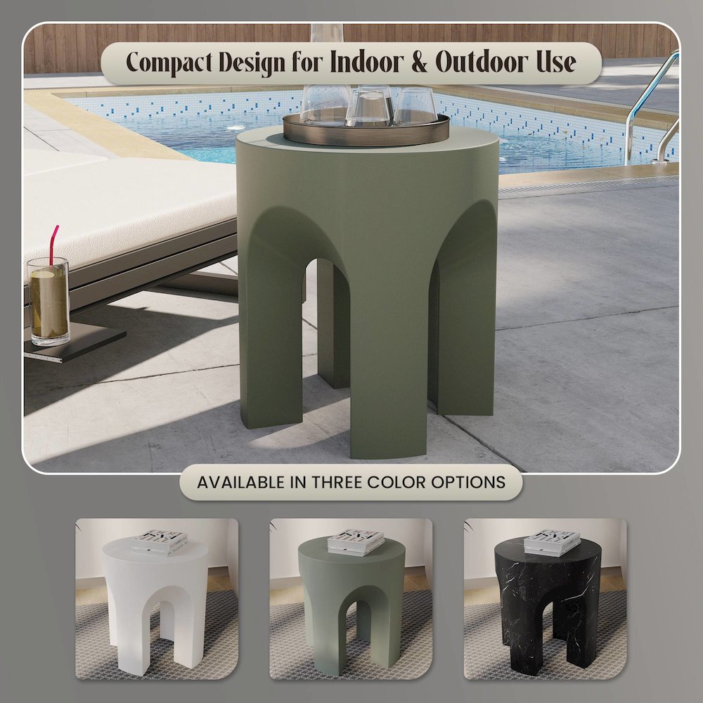 Crus Collection Fiberglass Outdoor Side Table in Grey. Picture 24